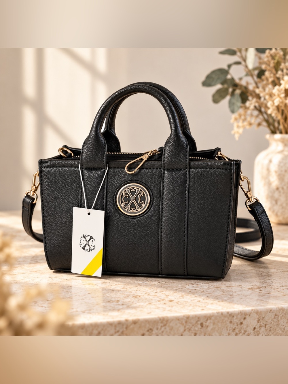 CXL Christian Lacroix Vally Small Satchel Black Pebbled Crossbody Bag NWT